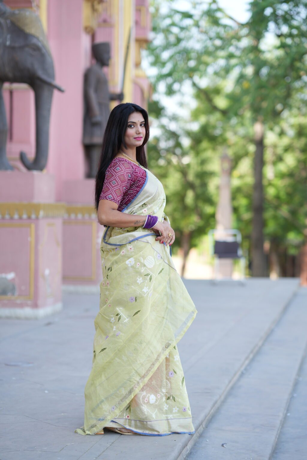 Pastel Green Jal Kota Doria Zari Saree - Image 3