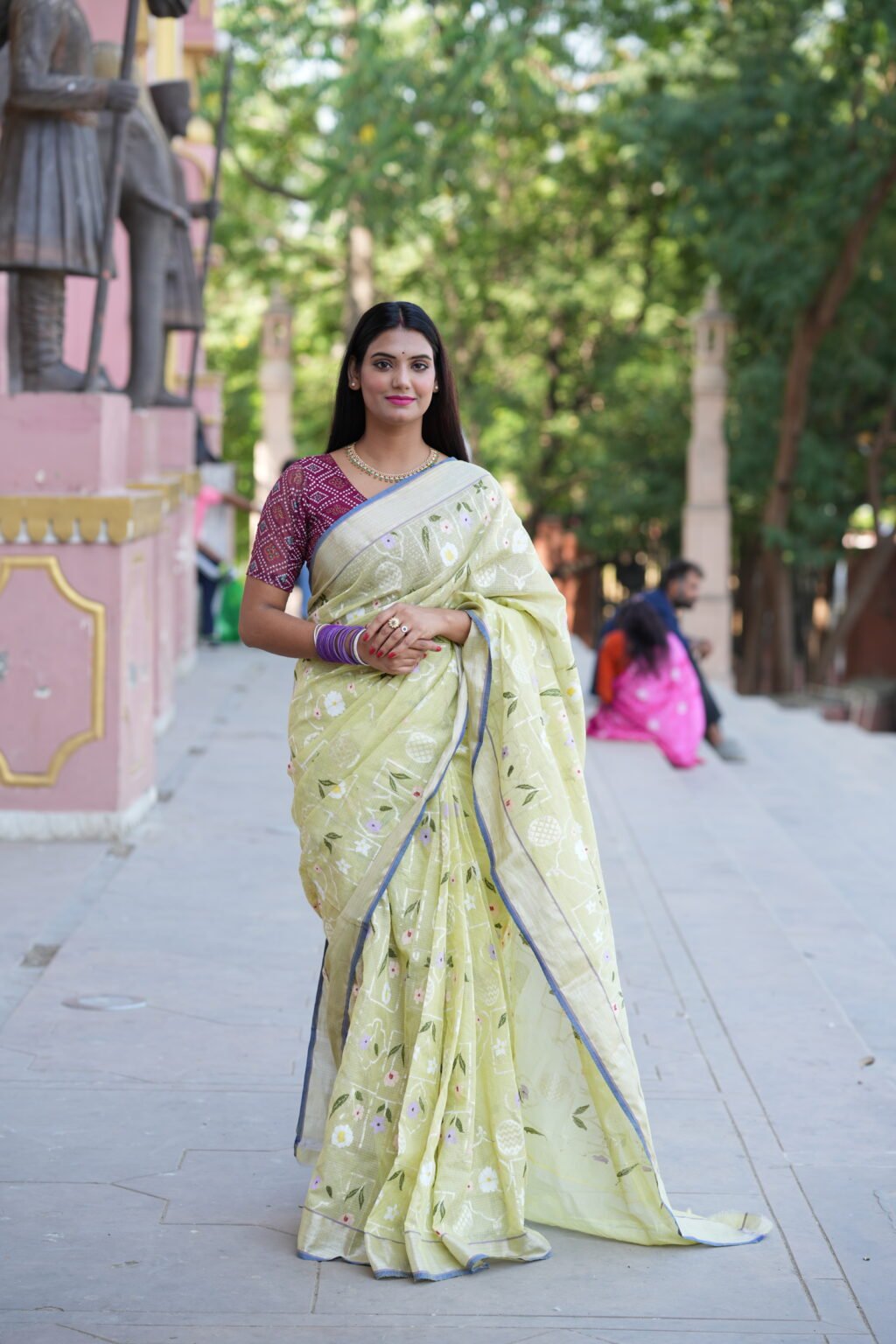 Pastel Green Jal Kota Doria Zari Saree - Image 11